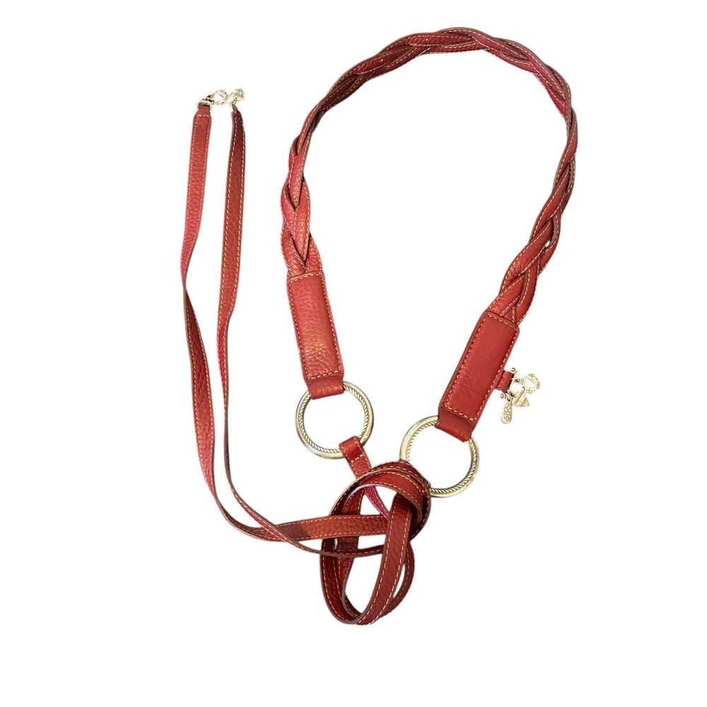 Vintage Brighton Red Leather Braided Belt Western Boho Charms Sz S Equestrian